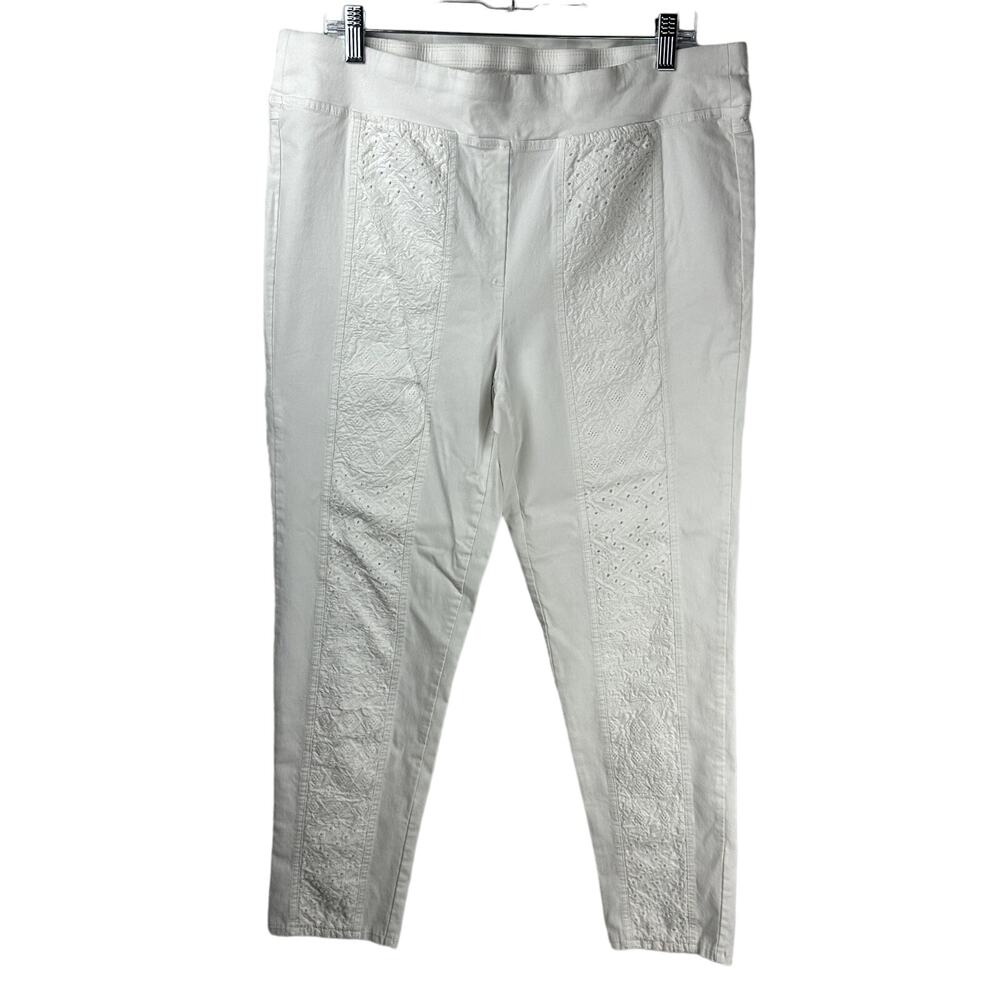 Chico's Women Size 3 (XL) White Skinny Lace Detail Stretch Pull On Ankle Pant
